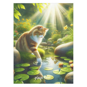 Fantasy Cute Cat River Trees Tablecloth