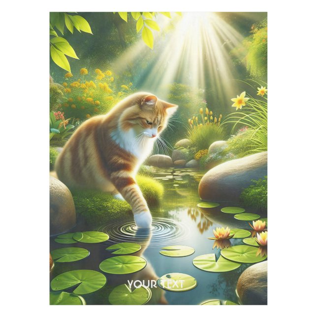Fantasy Cute Cat River Trees Tablecloth (Front)