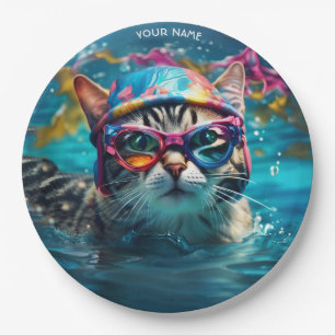 Fantasy Cute Cat Swimming Pool Paper Plate
