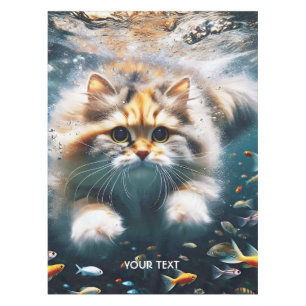 Fantasy Cute Cat Swimming Underwater Tablecloth
