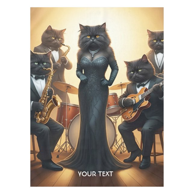 Fantasy Cute Cats Jazz Band Tablecloth (Front)