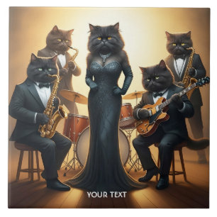 Fantasy Cute Cats Jazz Band Tile