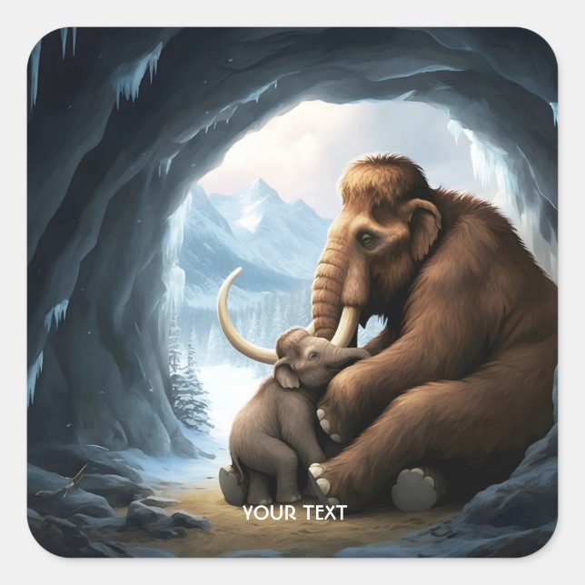 Fantasy Cute Cave Baby Mammoth Square Sticker (Front)
