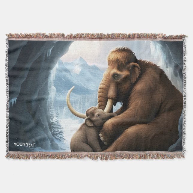 Fantasy Cute Cave Baby Mammoth Throw Blanket (Front)
