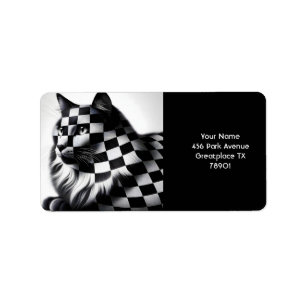 Fantasy Cute Chequered Lovely Cat Label