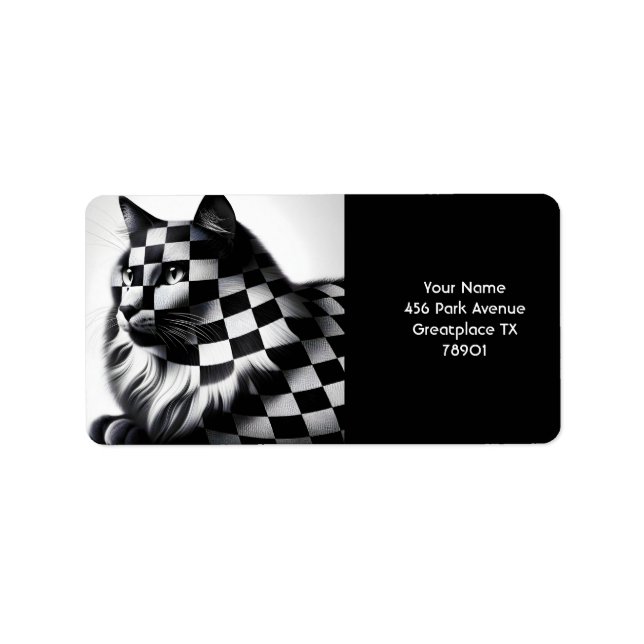 Fantasy Cute Chequered Lovely Cat Label (Front)