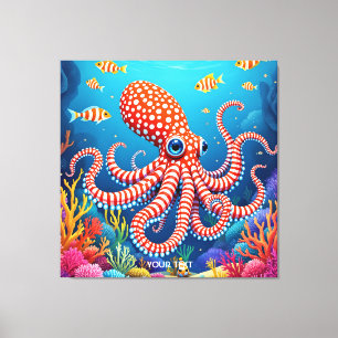 Fantasy Cute Chequered Octopus Sea Canvas Print