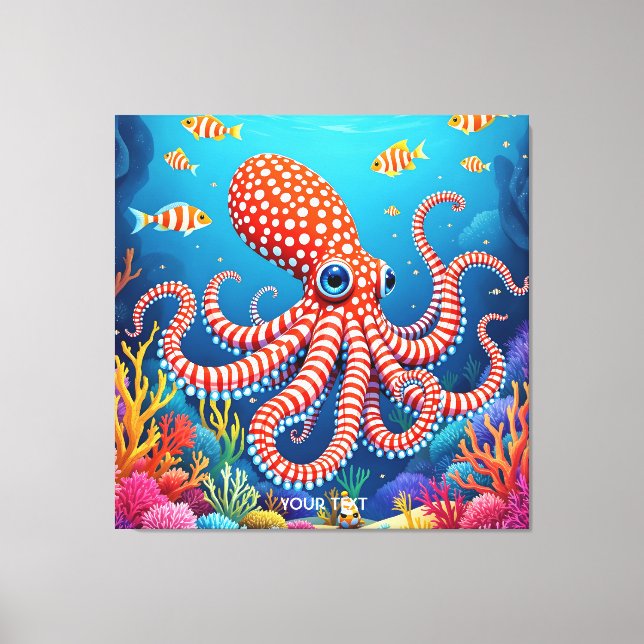 Fantasy Cute Chequered  Octopus Sea Canvas Print (Front)