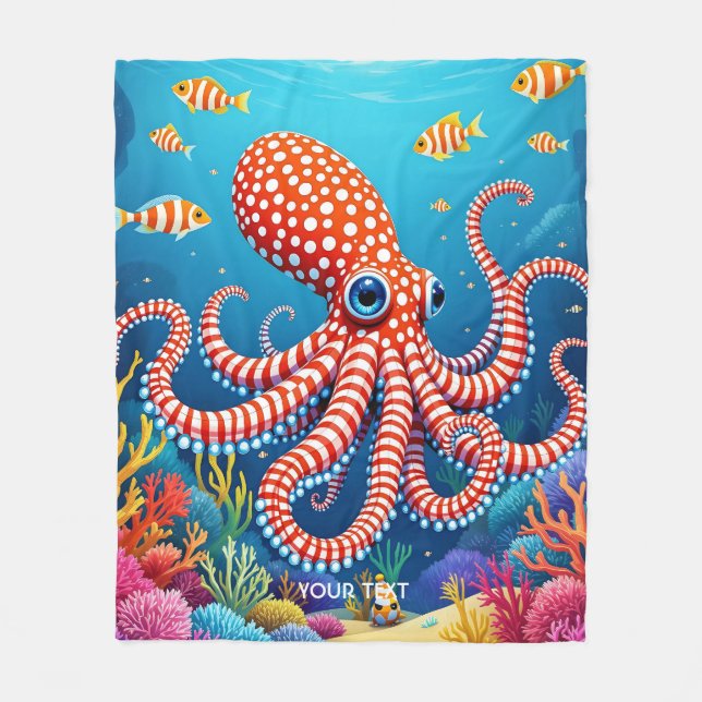 Fantasy Cute Chequered  Octopus Sea Fleece Blanket (Front)