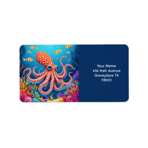 Fantasy Cute Chequered Octopus Sea Label