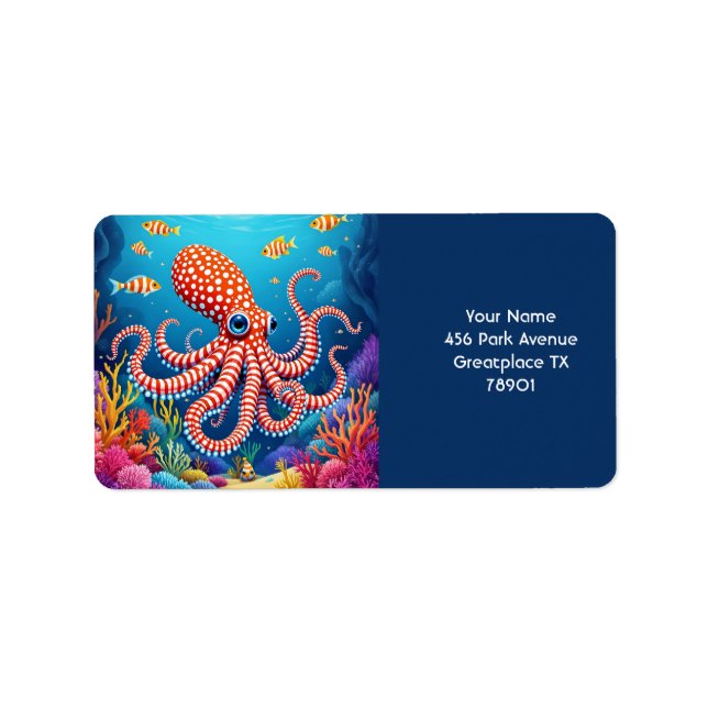 Fantasy Cute Chequered  Octopus Sea Label (Front)