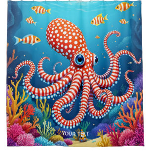 Fantasy Cute Chequered Octopus Sea Shower Curtain