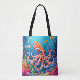 Fantasy Cute Chequered Octopus Sea Tote Bag