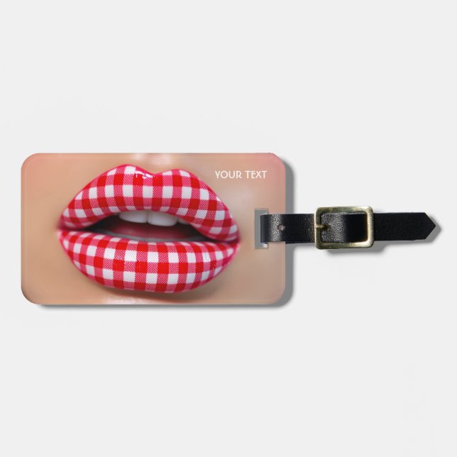 Fantasy Cute Chequered Red Lips  Luggage Tag (Front Horizontal)