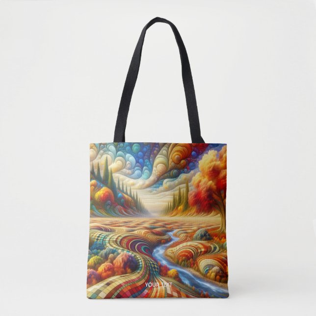 Fantasy Cute Chequered Surreal Landscape Tote Bag (Front)