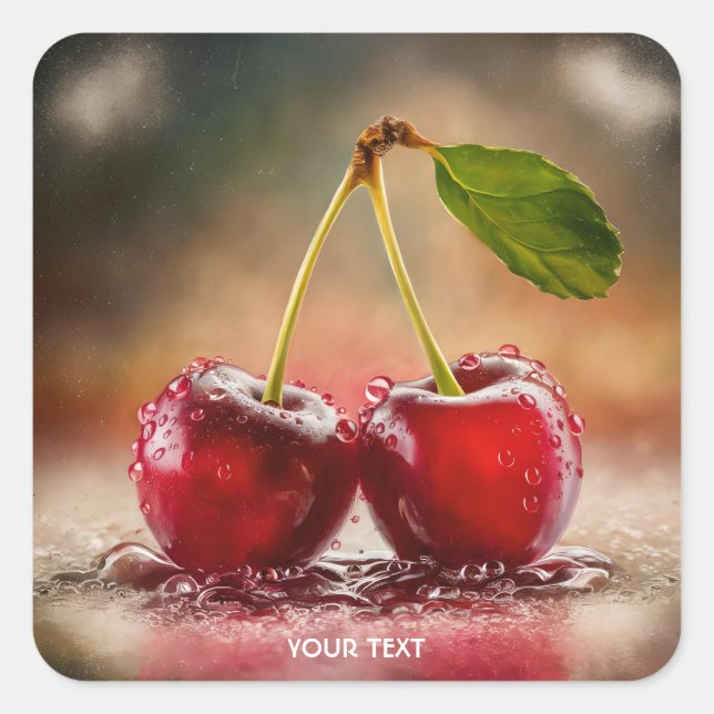 Fantasy Cute Cherries Drops Water Square Sticker (Front)