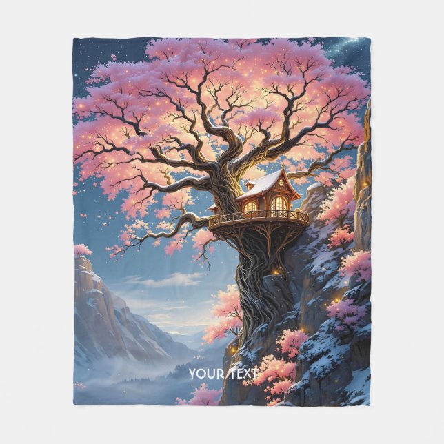 Fantasy Cute Cherry Blossom Tree  Fleece Blanket (Front)