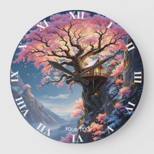 Fantasy Cute Cherry Blossom Tree Large Clock