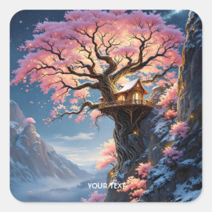 Fantasy Cute Cherry Blossom Tree  Square Sticker