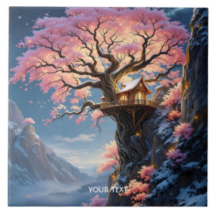 Fantasy Cute Cherry Blossom Tree Tile