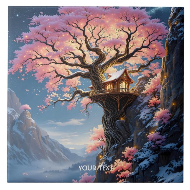 Fantasy Cute Cherry Blossom Tree  Tile (Front)