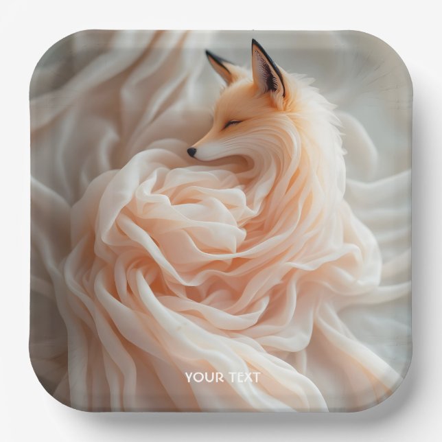 Fantasy Cute Chiffon Fabric Fox Paper Plate (Front)