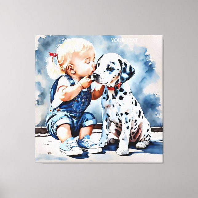 Fantasy Cute Child Dog Kiss Canvas Print (Front)