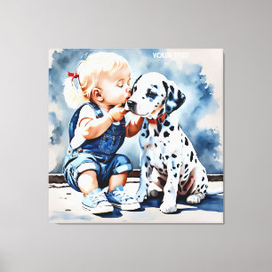 Fantasy Cute Child Dog Kiss Canvas Print