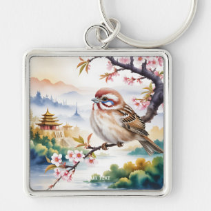 Fantasy Cute Chinese Bird Blossom Key Ring