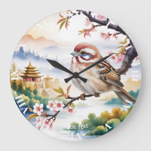 Fantasy Cute Chinese Bird Blossom Large Clock