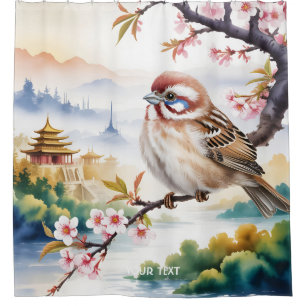 Fantasy Cute Chinese Bird Blossom Shower Curtain