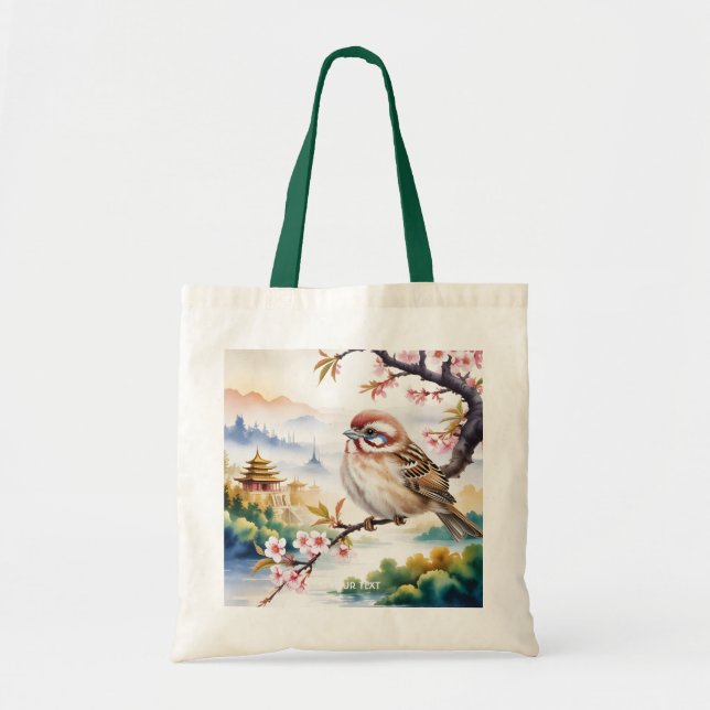 Fantasy Cute Chinese Bird Blossom Tote Bag (Front)