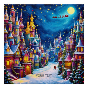 Fantasy Cute Christmas Eve Town Poster