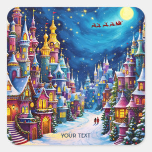 Fantasy Cute Christmas Eve Town  Square Sticker