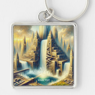 Fantasy Cute City Colossal Waterfall Key Ring