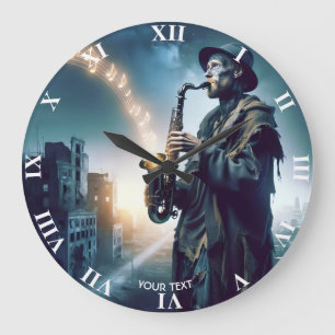 Fantasy Cute City Music Man Large Clock