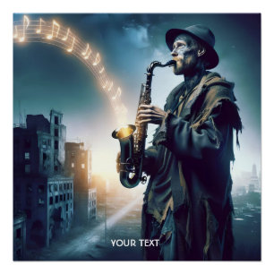 Fantasy Cute City Music Man Poster