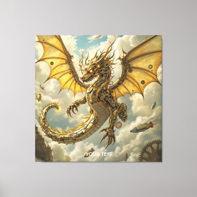 Fantasy Cute Clockwork Dragon Skies Canvas Print (Front)