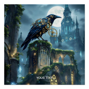 Fantasy Cute Clockwork Raven Cathedral Poster
