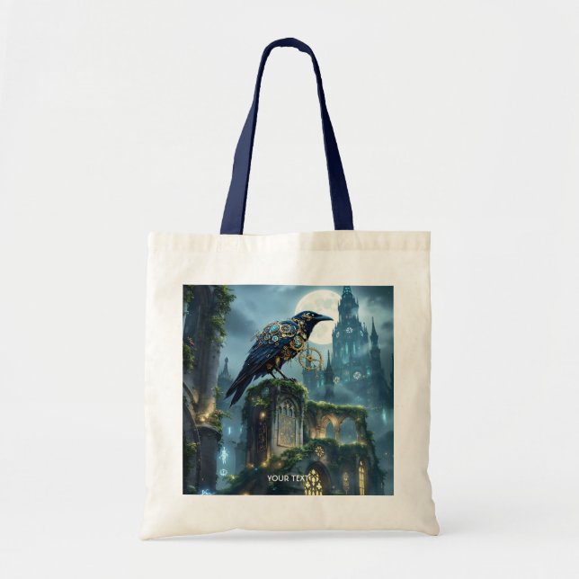 Fantasy Cute Clockwork Raven Cathedral Tote Bag (Front)