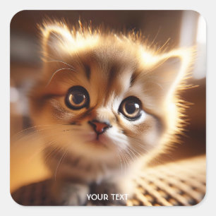 Fantasy Cute Closeup Small Kitten Square Sticker
