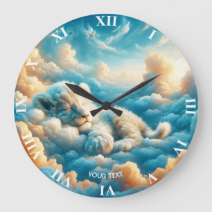 Fantasy Cute Clouds Baby Lion Large Clock