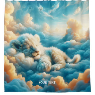 Fantasy Cute  Clouds Baby Lion Shower Curtain