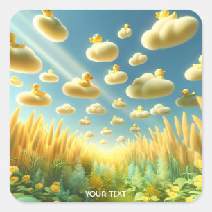 Fantasy Cute Clouds Ducks Garden Square Sticker