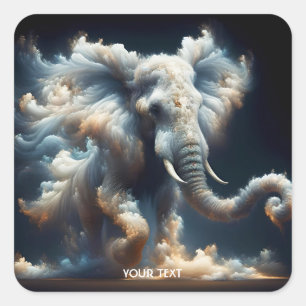 Fantasy Cute Clouds Elephant Smoke Square Sticker