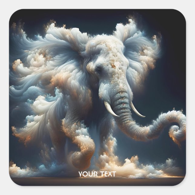 Fantasy Cute Clouds Elephant Smoke Square Sticker (Front)