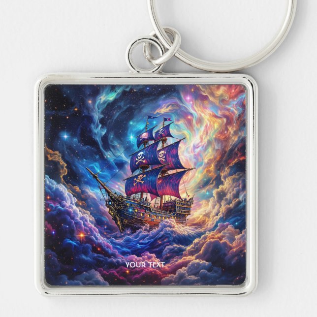 Fantasy Cute Clouds Ship Space Key Ring (Front)