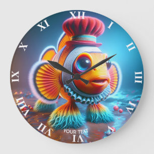 Fantasy Cute Clown Wacky Fish Large Clock