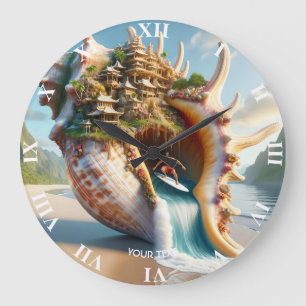 Fantasy Cute Conch Shell Surfer Large Clock
