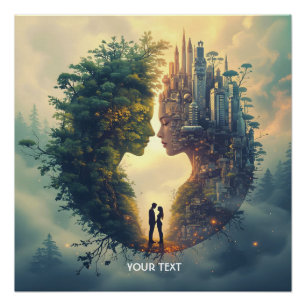 Fantasy Cute Couple Forest City Poster